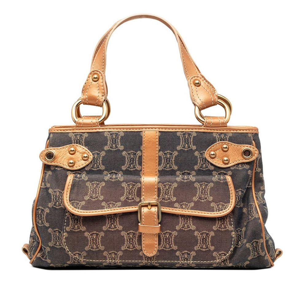 Celine Macadam handbag Navy Blue orange denim leather